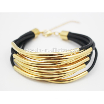 Stainless steel bracelet 7 wraps Leather charm stainless steel clasp bracelet fashion bracelet
